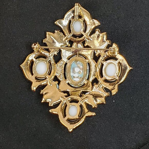 Vintage Sarah Coventry Brooch Pendant Gold With Faux Pearl & Turquoise Stones - Picture 3 of 12